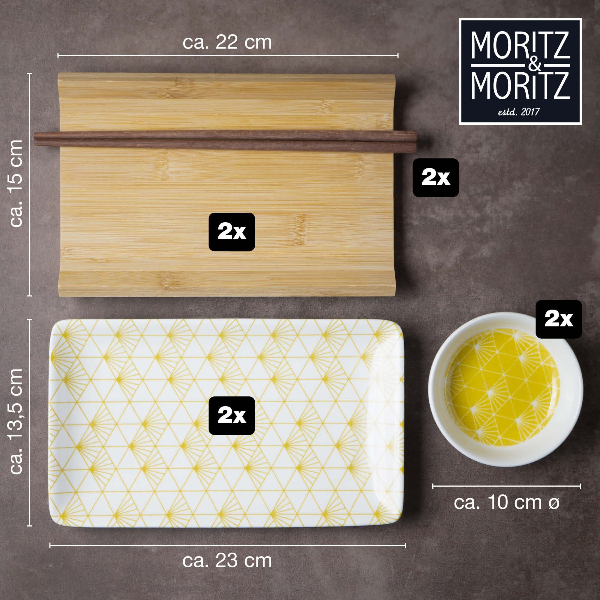 Set de vaisselle à sushi pour 2 personnes - 10 pièces - Motifs jaune