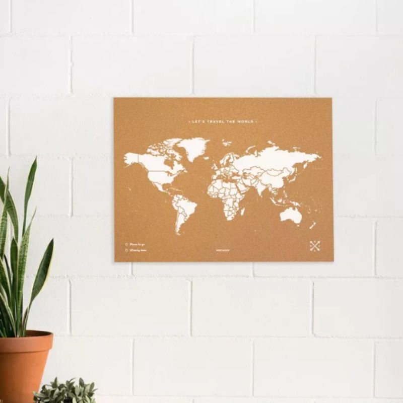 Carte du monde en liège 60 X 45 blanc sans cadre